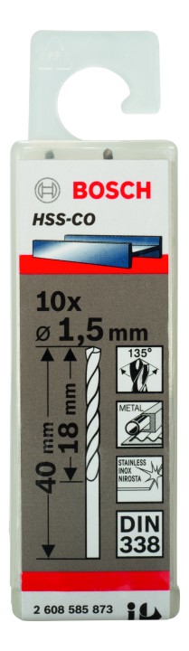 10 Forets HSS-Co PRO Inox 1x18
