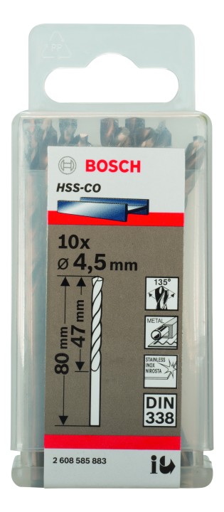 10 Forets HSS-Co PRO Inox 4.5x