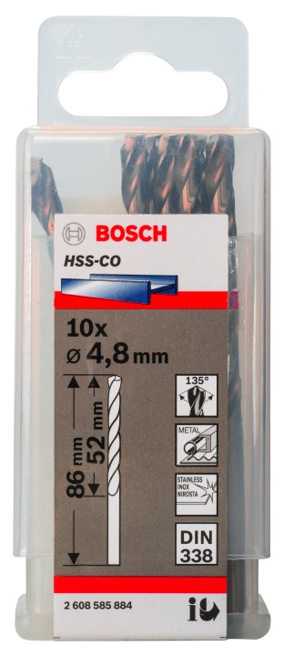 10 Forets HSS-Co PRO Inox 4.8x