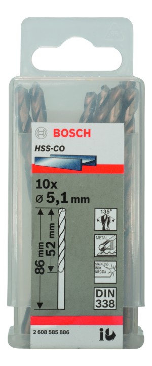 10 Forets HSS-Co PRO Inox 5.1x
