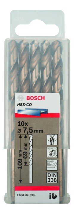 10 Forets HSS-Co PRO Inox 7.5x