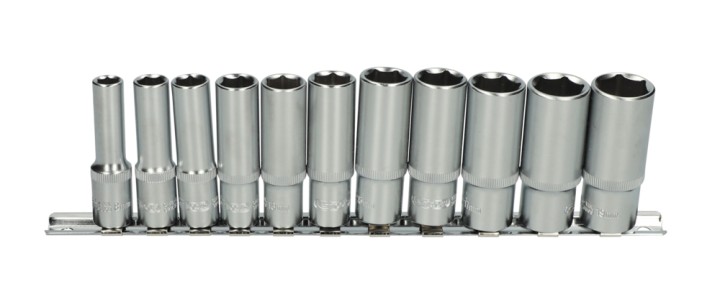 11 douilles 6 pans, rail 3/8''