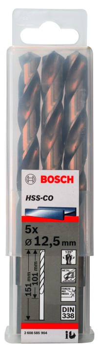 5 Forets HSS-Co PRO Inox 12.5x