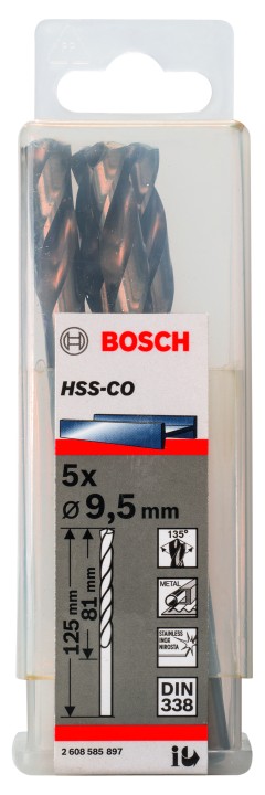 5 Forets HSS-Co PRO Inox 9.5x8