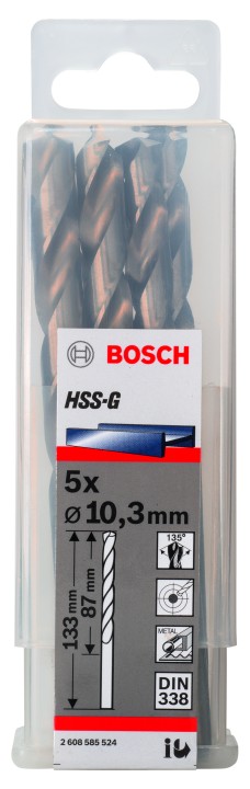 5 Forets HSS-G PRO Métal 10.3x