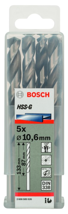5 Forets HSS-G PRO Métal 10.6x
