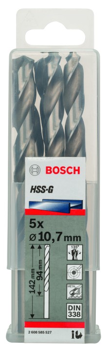 5 Forets HSS-G PRO Métal 10.7x