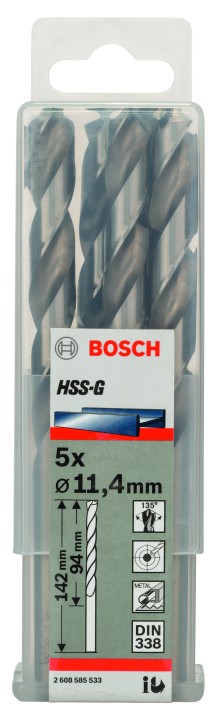 5 Forets HSS-G PRO Métal 11.4x