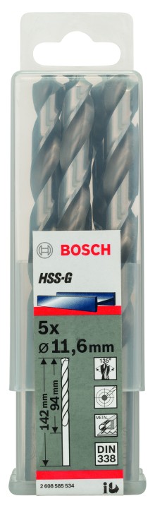 5 Forets HSS-G PRO Métal 11.6x