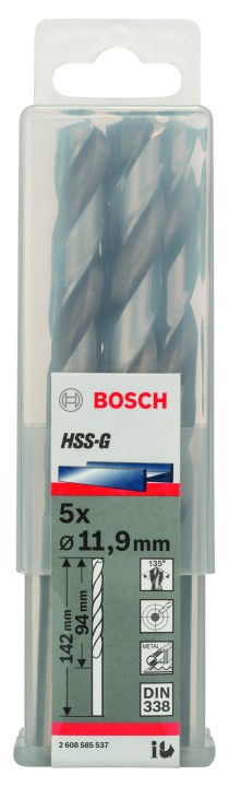 5 Forets HSS-G PRO Métal 11.9x