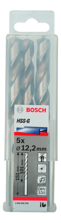 5 Forets HSS-G PRO Métal 12.2x