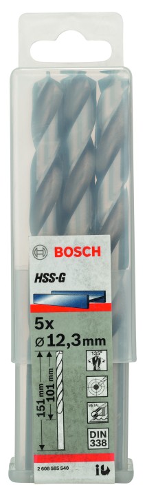 5 Forets HSS-G PRO Métal 12.3x