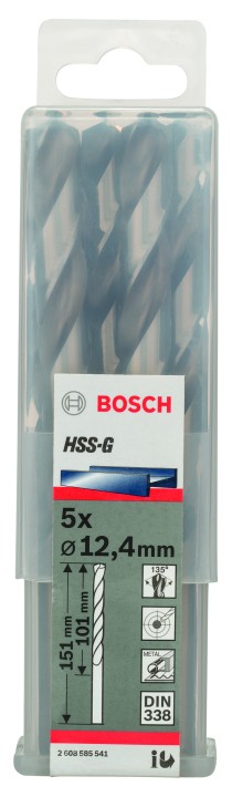 5 Forets HSS-G PRO Métal 12.4x