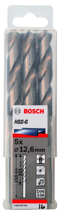 5 Forets HSS-G PRO Métal 12.6x