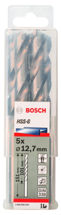 5 Forets HSS-G PRO Métal 12.7x
