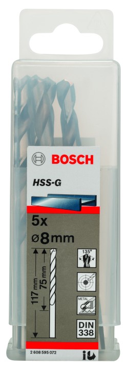 5 Forets HSS-G PRO Métal 8x75x