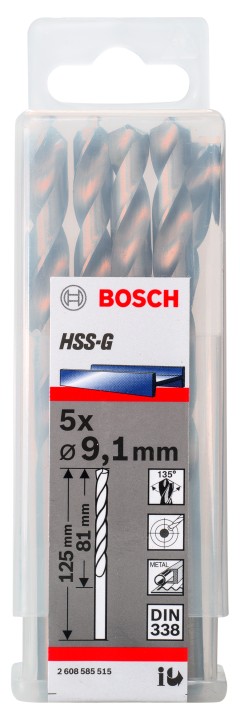 5 Forets HSS-G PRO Métal 9.1x8