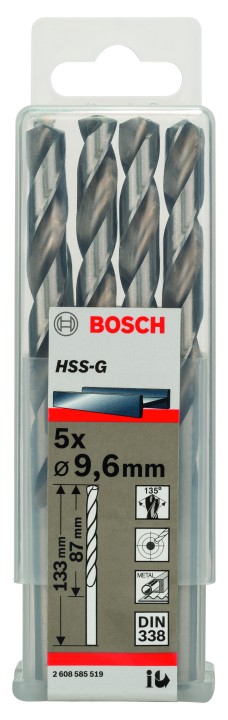5 Forets HSS-G PRO Métal 9.6x8