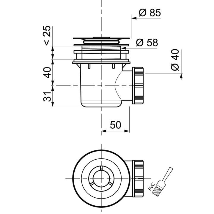 BONDE DOUCHE D60 GRILLE ABS CH