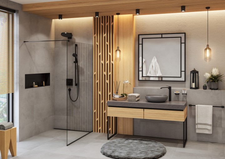 Caniveau de douche 1000 à découper - installation contre le mur - noir mat