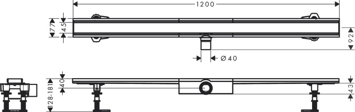 Caniveau de douche 1200 mm Acier inox brossé