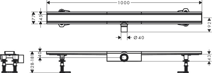 Caniveau de douche 1900 mm Acier inox brossé