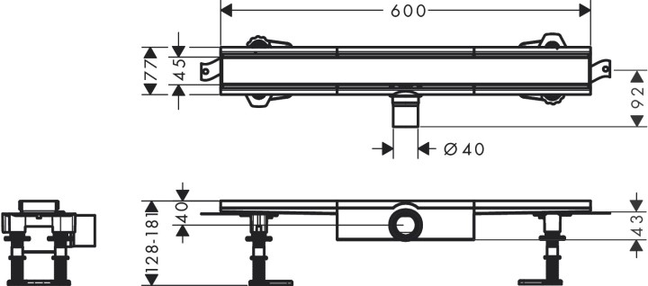 Caniveau de douche 600 mm Acier inox brossé