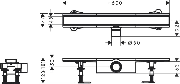 Caniveau de douche 600 mm Acier inox brossé