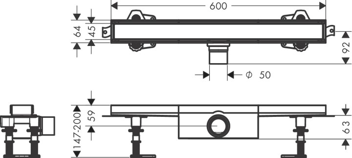 Caniveau de douche 600 mm