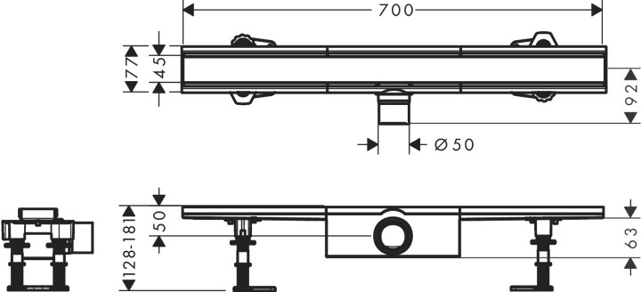 Caniveau de douche 700 mm Acier inox brossé