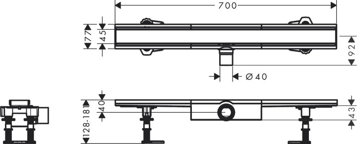 Caniveau de douche 700 mm Acier inox brossé