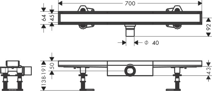 Caniveau de douche 700 mm