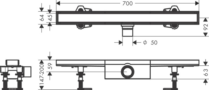 Caniveau de douche 700 mm