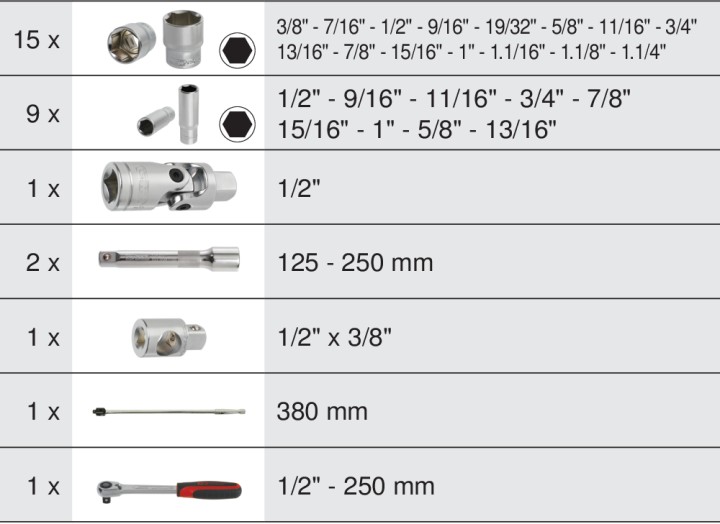 Coffret douilles + access. 1/2