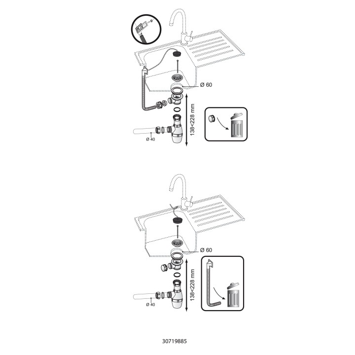 ENSEMBLE EVIER SIPHON +BONDE AV TP