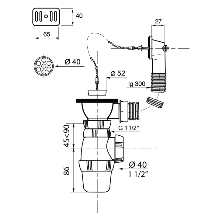 ENSEMBLE EVIER SIPHON +BONDE AV TP