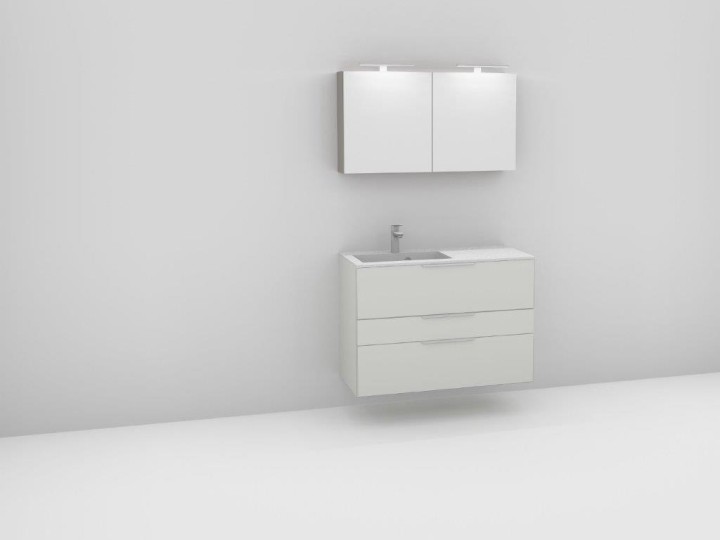 Ensemble meuble bas Graphic H 69 cm, plan vasque à gauche ou à droite, armoire de toilette et applique