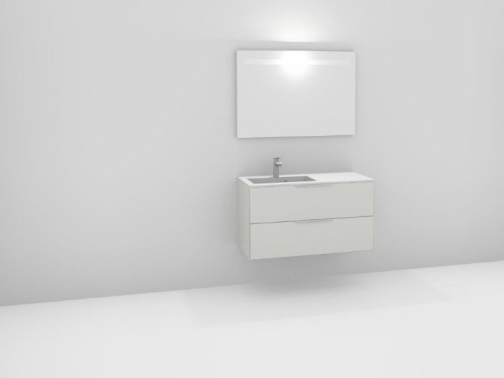 Ensemble meuble bas Graphic H 69 cm, plan vasque à gauche ou à droite, et miroir lumineux