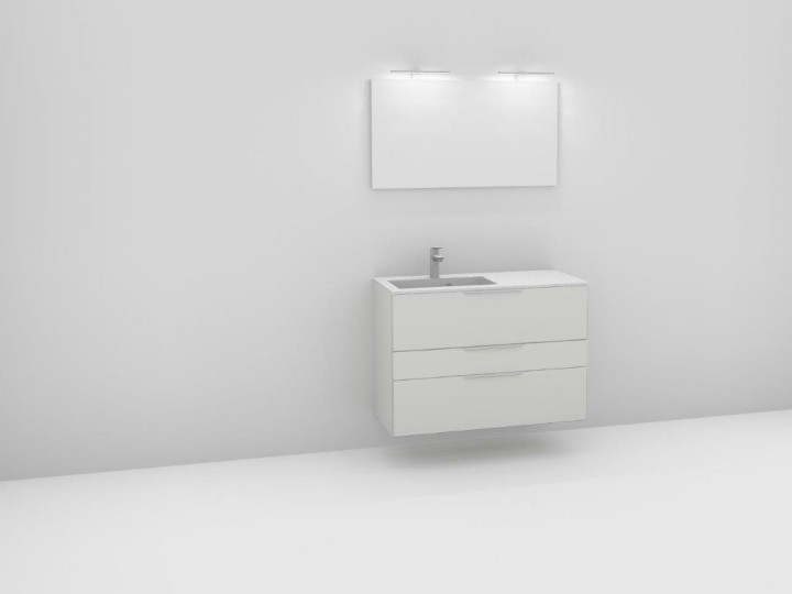 Ensemble meuble bas Graphic H 69 cm, plan vasque à gauche ou à droite, miroir et applique led