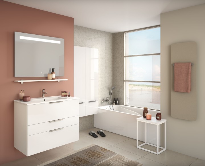 Ensemble meuble bas Graphic H 69 cm, plan vasque simple et miroir lumineux