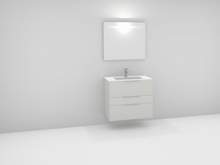 Ensemble meuble bas Graphic H 69 cm, plan vasque simple et miroir lumineux