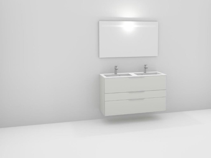 Ensemble meuble bas Graphic H 69 cm x L 120 cm, plan double vasque et miroir lumineux
