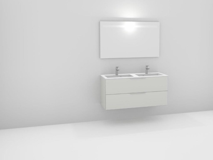 Ensemble meuble bas Graphic L 120 cm, plan double vasque et miroir lumineux+