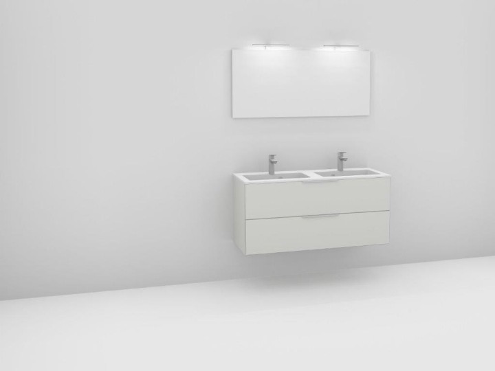Ensemble meuble bas Graphic L 120 cm, plan double vasque, miroir et applique led