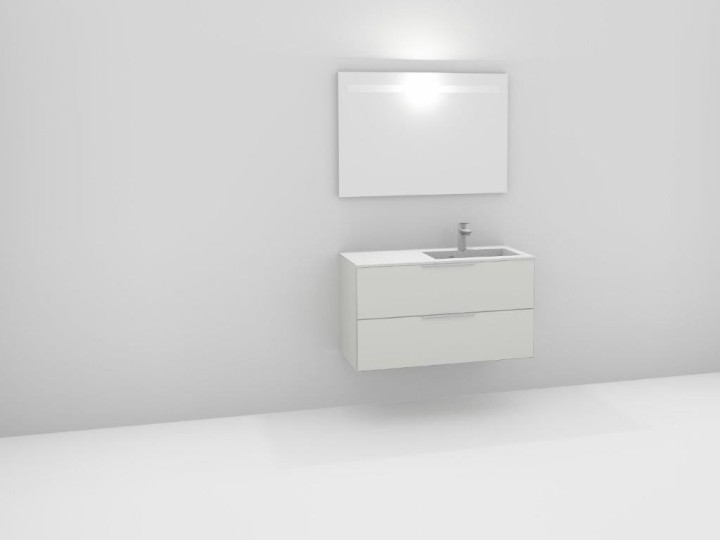 Ensemble meuble bas Graphic, plan vasque à gauche ou à droite et miroir lumineux