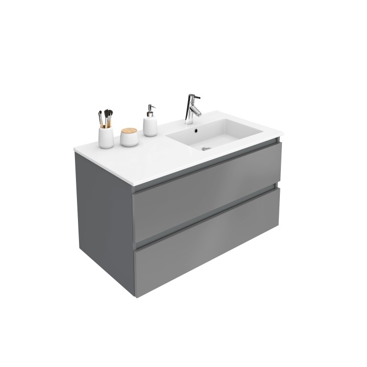 Ensemble meuble bas Intuitive L 100 cm avec plan vasque Ceramique, armoire de toilette et applique led