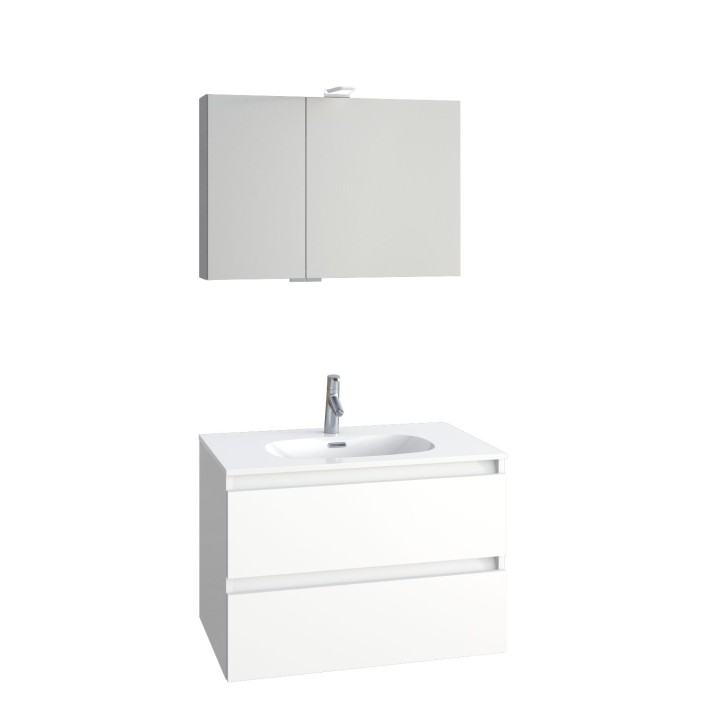 Ensemble meuble bas Intuitive, plan vasque simple, armoire de toilette et applique led