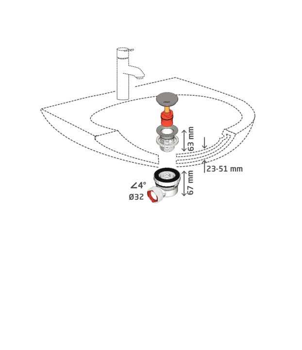 NANO 6.7 ENSEMBLE DE LAVABO D32 ECOULEMENT LIBRE