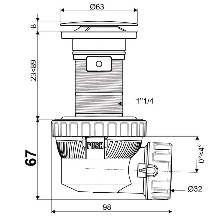 NANO 6.7 ENSEMBLE DE LAVABO D32 QC BONDE 100 MM