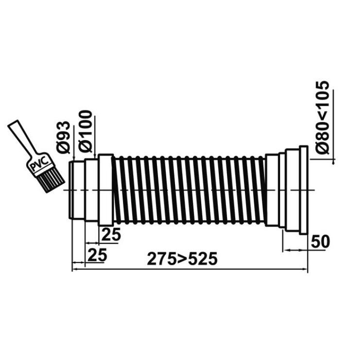 PIPE WC SOUPLE LONGUE 320-520 SORTIE Ø93-100